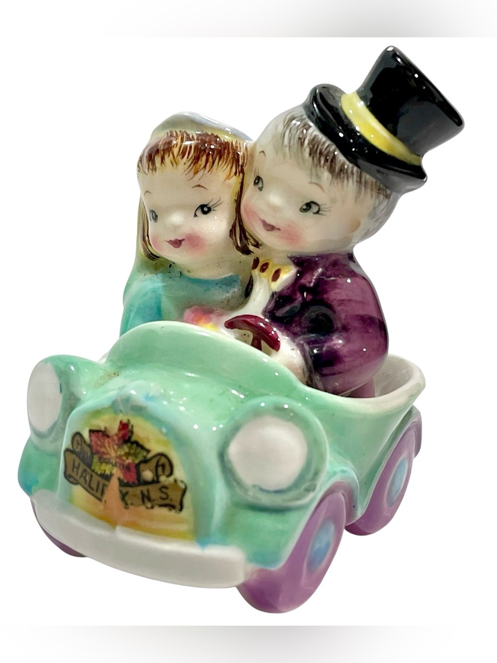 Vintage 1950s PY Japan Bride and Groom Just Married Salt and Pepper Shakers Set